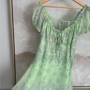 Green Paisley Off-Shoulder Dress